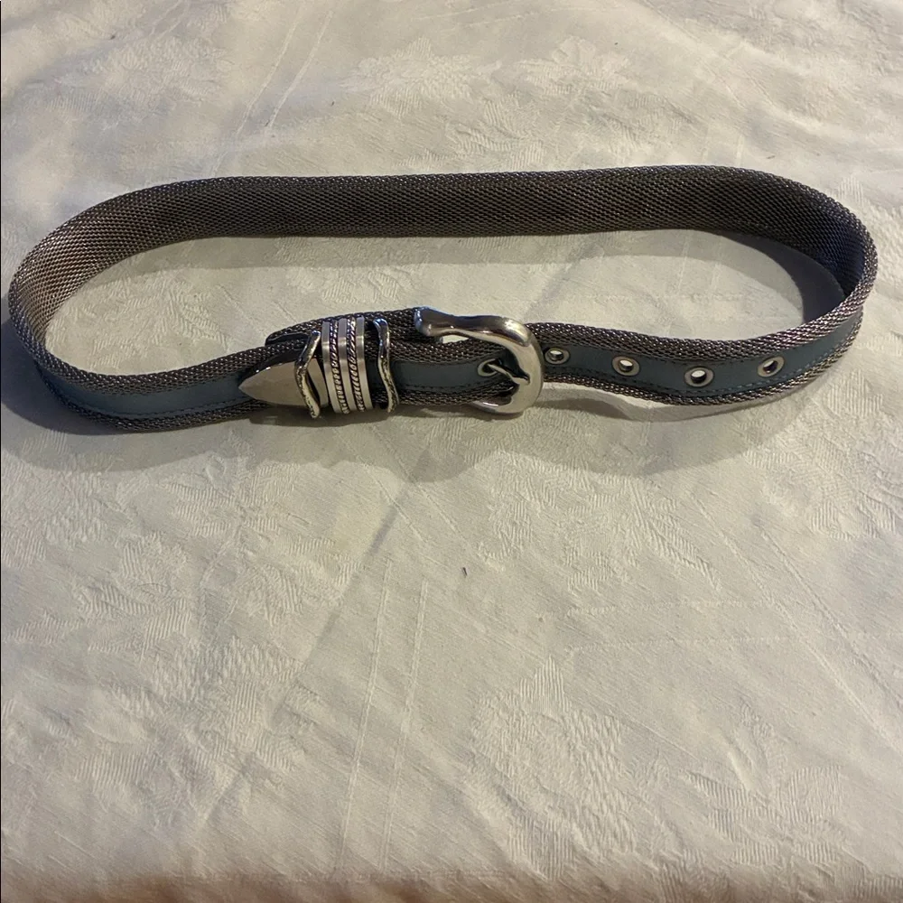 Mesh Belt Womens Small Solid Brass Buckle With Silver Mesh Backing No Snags VTG